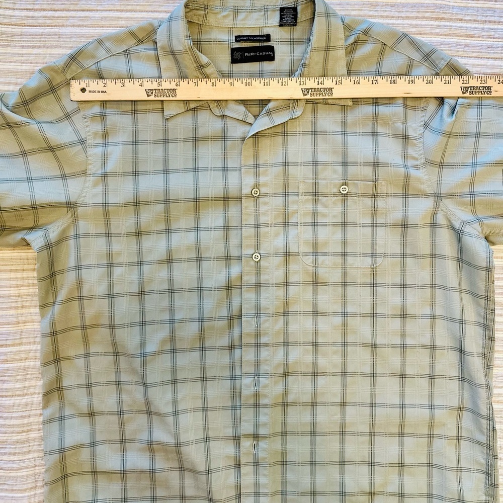 R&R Casual Shirt Mens 2XL Green Plaid Button Up Short Sleeve Luxury Microfiber - Picture 3 of 10